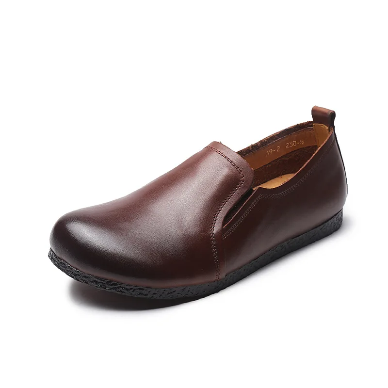 

Женские туфли ручной работы в стиле ретро на плоской подошве из мягкой воловьей кожи с круглыми носками для отдыха, 19-2