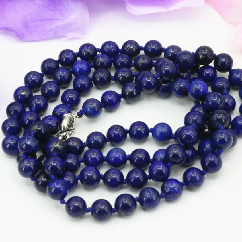 

8mm natural lapis lazuli stone round beads long chain necklace high quality trendy wholesale price jewelry 36inch B3211