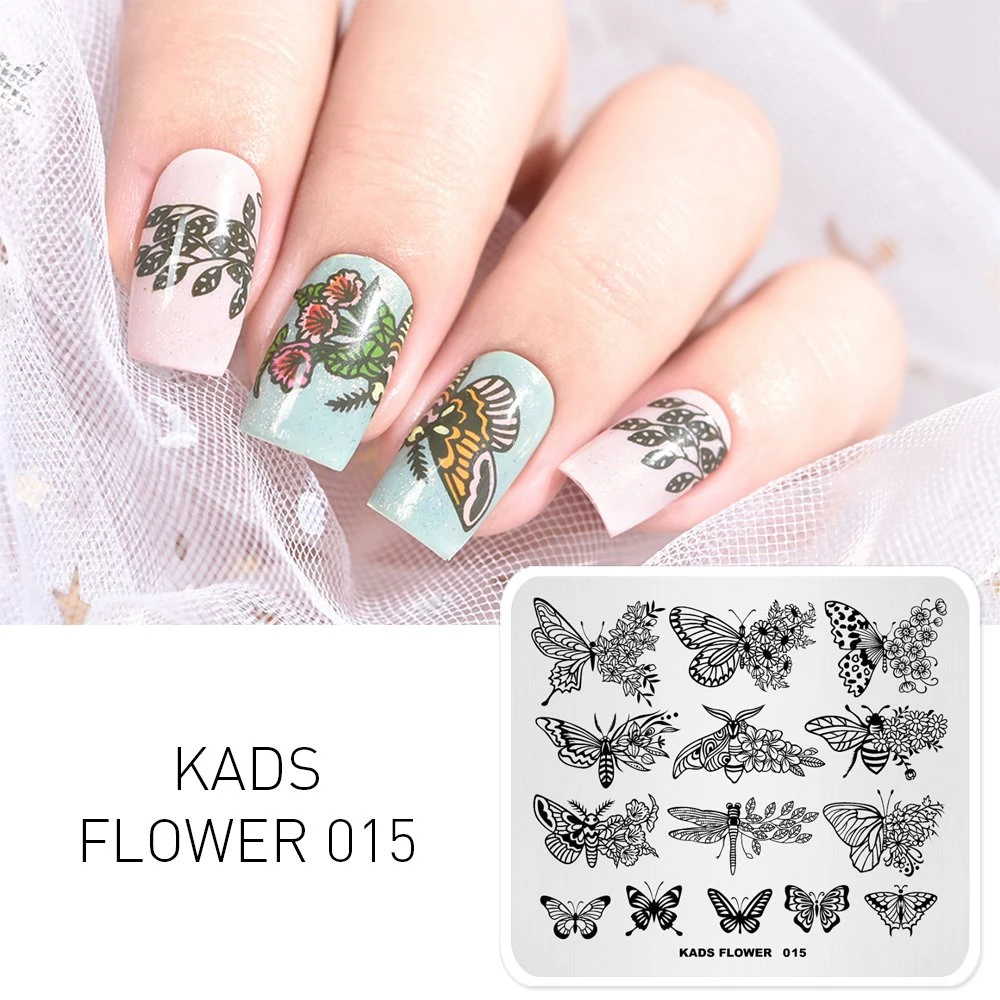 Kads 新到着花 015 シリーズ蝶スタイルデザインマニキュア花プレートテンプレートステンシル美容ネイルアートスタンプ Template Stencil Design Templatesflower Plate Aliexpress