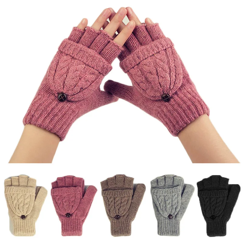Шерстяные вязаные женские теплые перчатки для женщин, варежки, зимние перчатки без пальцев, перчатки с открытыми пальцами