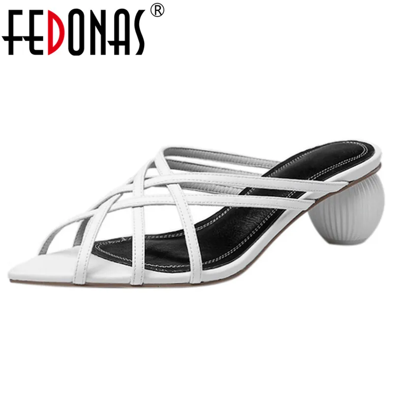 

FEDONAS 2019 Summer New Fashion Hollow Sexy Pointed Toe Women Sandals Concise Slip On Strange Style High Heels Party Shoes Woman