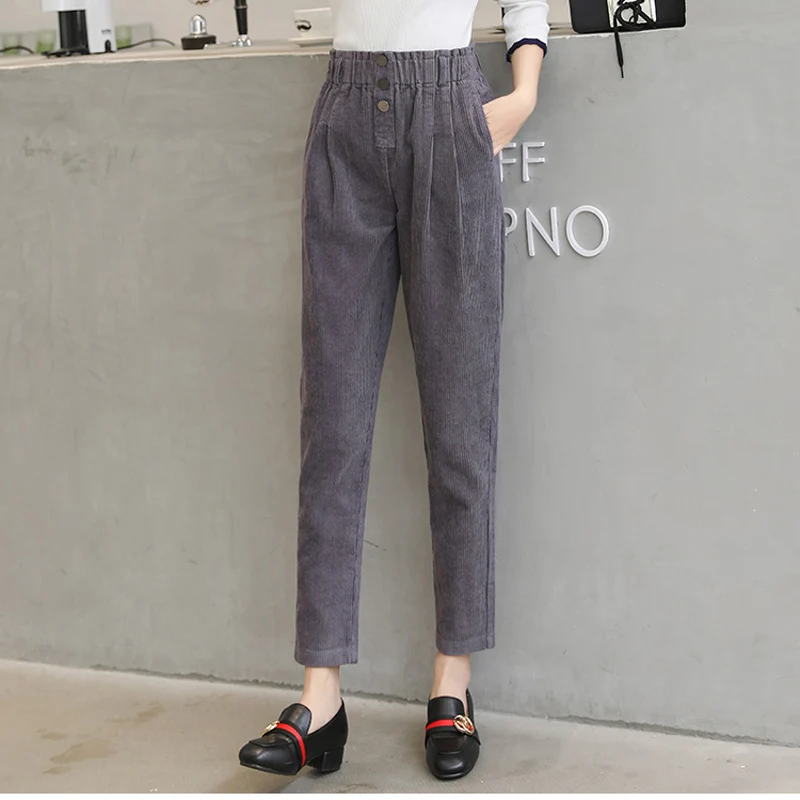 Vintage High Waist Corduroy Pants Women Casual Autumn