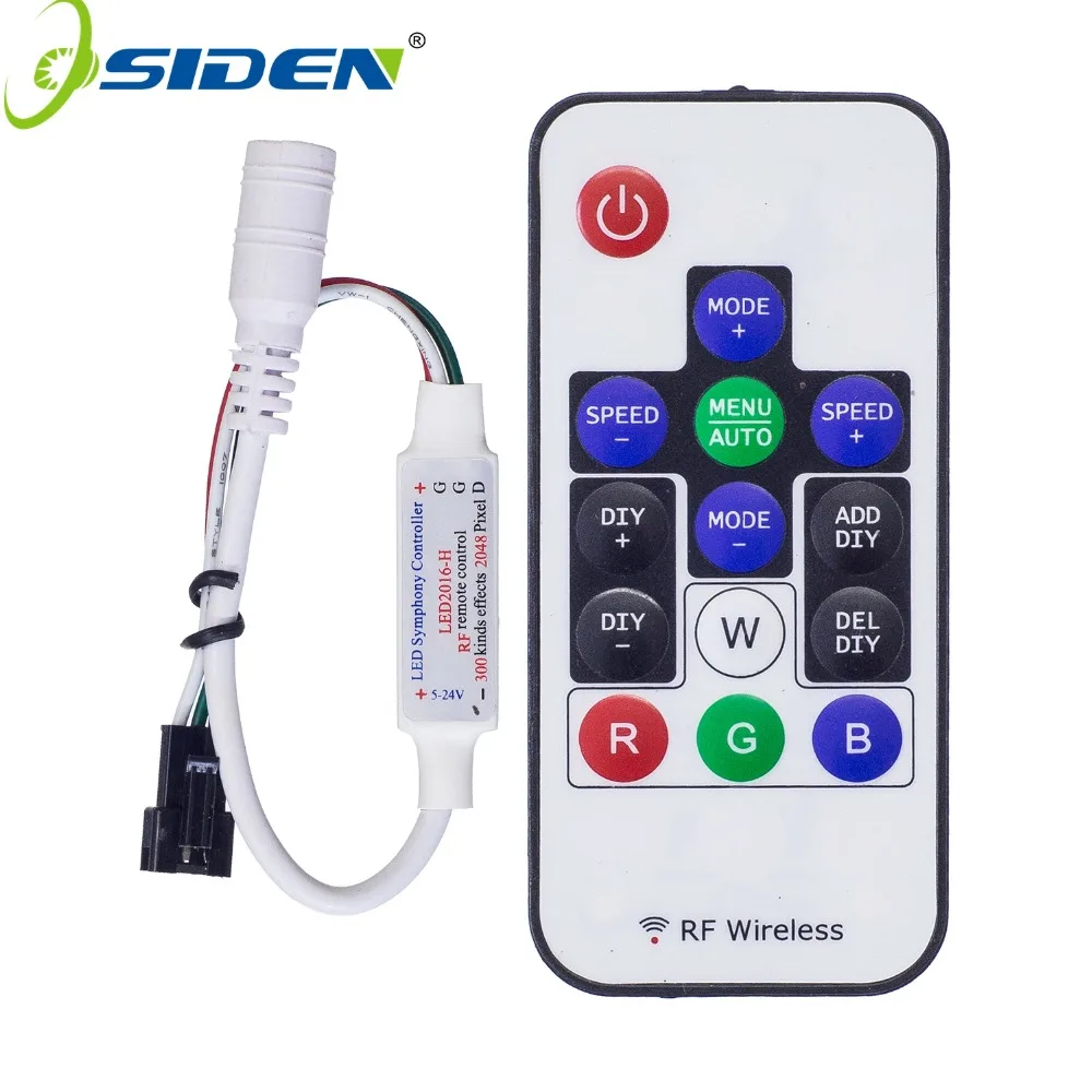 OSIDEN 50PCS DC5-24V RF RGB LED Strip Controller 14Key RF Wireless Remote 2048Pixels 300kinds Mode for WS2812B WS2811 led Strip