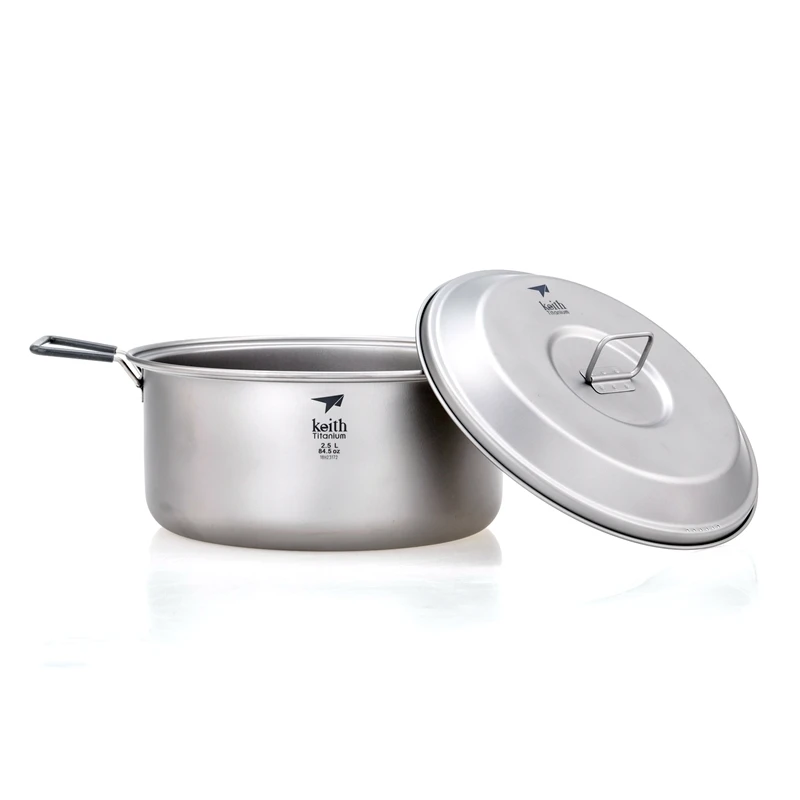 Keith 2-3 persona Camping de titanio olla mango plegable portátil al aire libre ultraligero de olla de cocina Picnic utensilios de cocina cubiertos 2.5L Ti6018