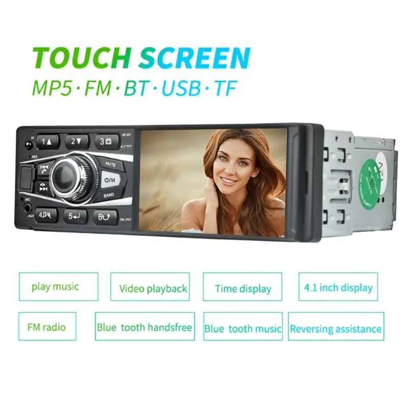 HE521 4.1Inch Single DIN Bluetooth Car AM FM Radio Stereo USB AUX Input In Dash Head Unit Car MP5 Player with Microphone