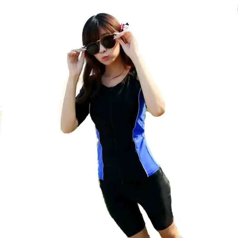 

Short Sleeve Tankini Top With Boyshorts Swimwear Women Sport Two Pieces Swimsuit 2019 Beach Bathing Suits