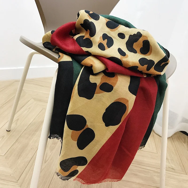 Женский леопардовый лоскутный шарф с бахромой, шаль из вискозы, испанский роскошный брендовый шарф, пашмины, снуд, мусульманский шарф, 180*100 см