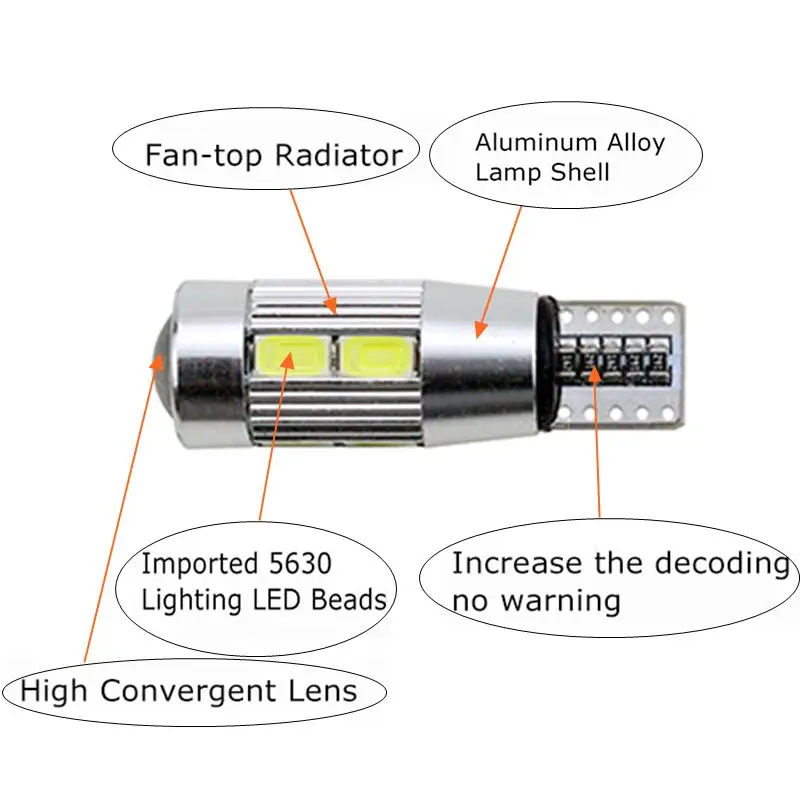 50 шт. 5630 T10 10-SMD Canbus ОШИБОК светодио дный замена лампы для W5W 194 168 2825 автомобилей клина стороны поворотника