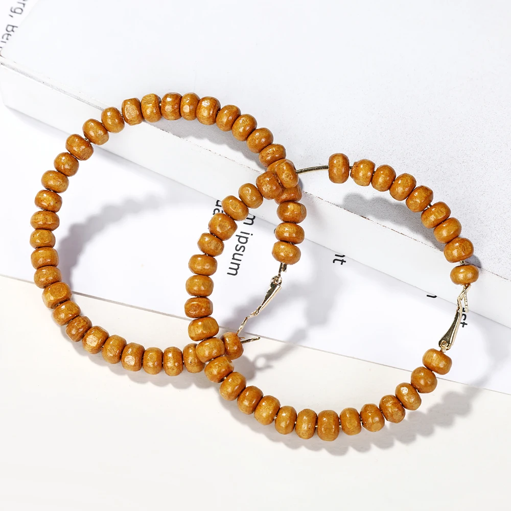 

XIYANIKE BOHO Large Bamboo Beads Hoop Dangle Earrings Hook Simple Ethnic Big Circle Statement Earrings For Women Jewelry Gift