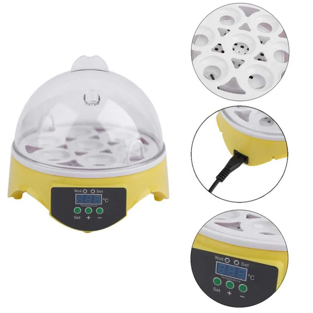 ЕС штекер 7 яиц инкубатор птицы инкубатор Брудер Автоматическая цифровая температура уток куриных яиц инкубатор машина