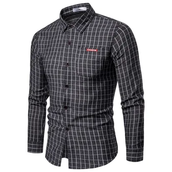 

Classic Men Plaid Shirt Long Sleeve Flannel Shirts 2019 Fashion Casual Checkered Cotton Chemise Homme Man Clothes Black