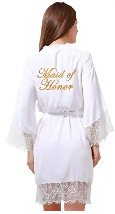 Для женщин хлопок Однотонная одежда короткое кимоно халаты с золотым блеском для невесты и невесты, Свадебная вечеринка готовимся халат с L