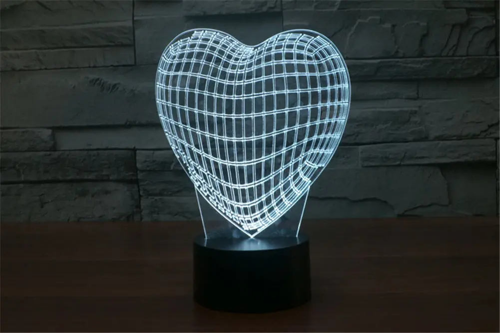 7 видов цветов Изменение коснитесь кнопки Usb акрил 3d в форме сердца светодиодный