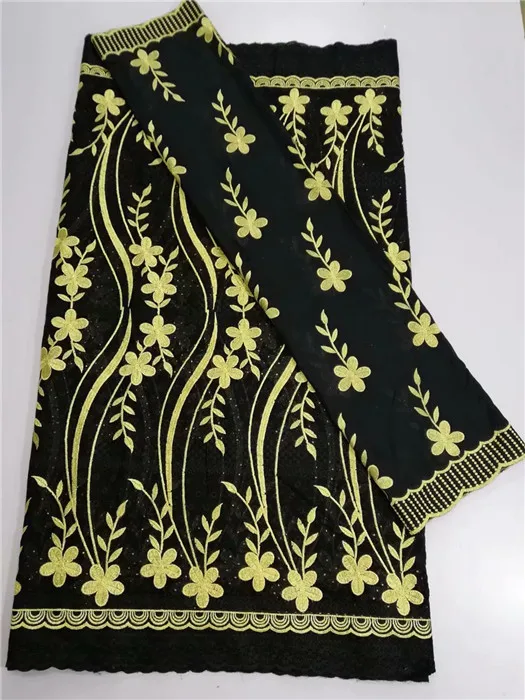 

Pretty flower embroidery African cotton lace fabric with 2y Swiss voile lace scarf cloth for lady dress YCV22(5+2y)