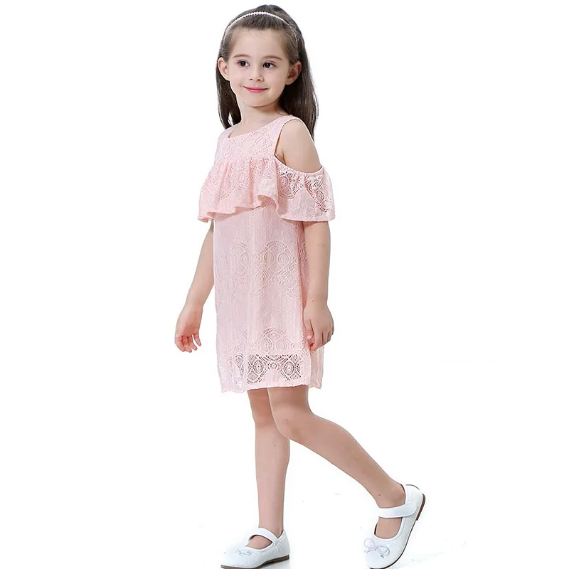 VFOCHI/ г. Новые платья для девочек Летняя повседневная одежда для девочек кружевное платье для маленьких девочек с цветочным узором Детские платья для девочек, От 1 до 10 лет - Цвет: Pink