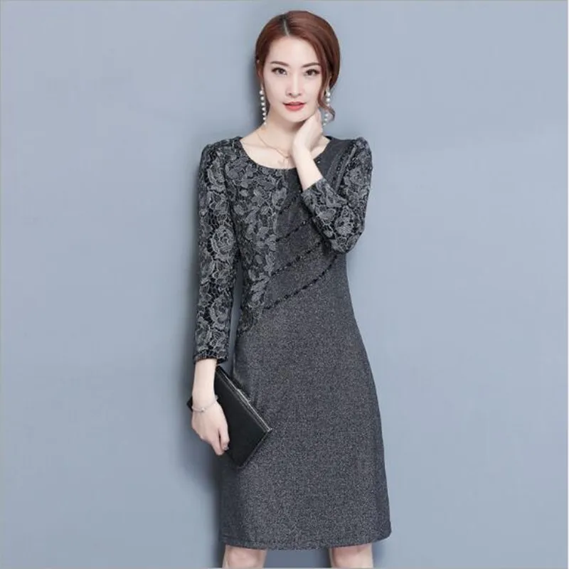 

Trendy Social Dress Large Size Midi Office Dress Big Size 3/4 Sleeve Gray Fall Dress Elegant 2019 Women Clothes 5XL 4XL 22QV1