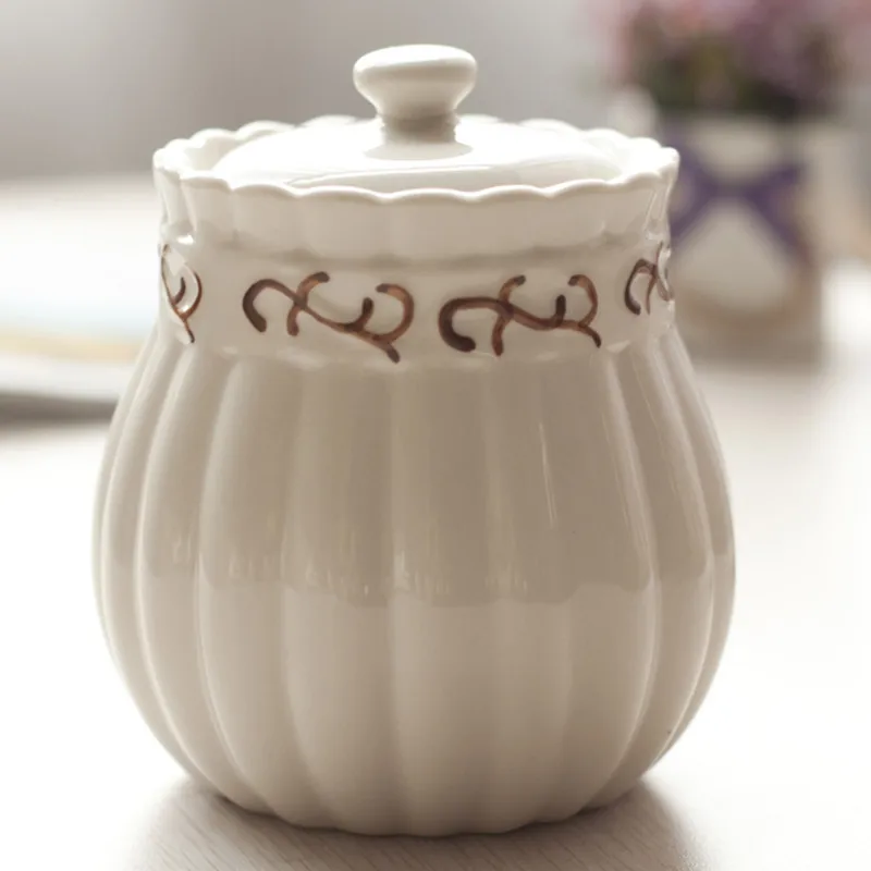 

Large Ceramic Storage Jar Lid Sealed Cans Dried Fruit Kitchen Food Storage Tank Sugar Bowl Seasoning Cans Latas De Condimentos