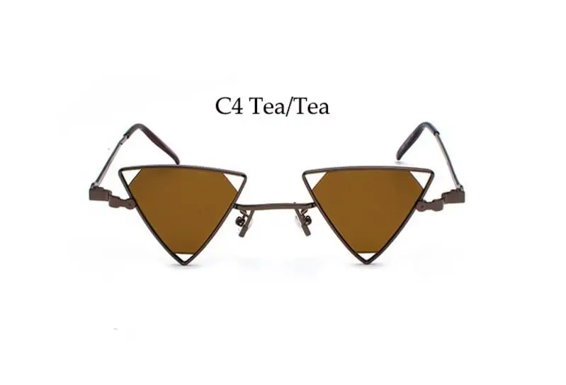 Стимпанк треугольные солнечные очки для женщин металлическая оправа винтажные Ретро Красные желтые очки мужские роскошные брендовые солнечные очки - Цвет линз: C4 tea tea