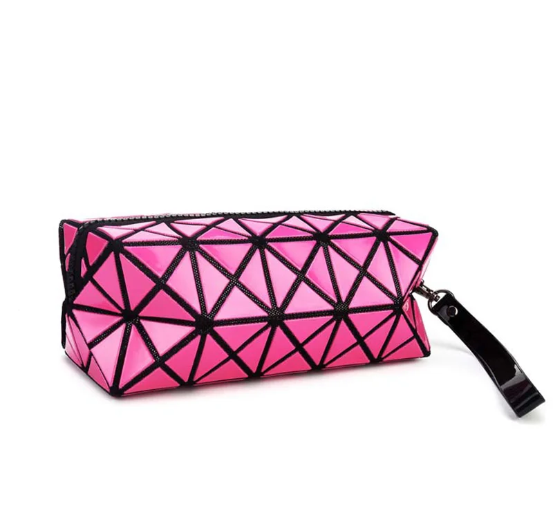 Fashion Portable Makeup Bag Folding Package PU Leather Makeup Bags Women Geometric Zipper Cosmetic Bag Mini Bolso Organizer Bags (15)