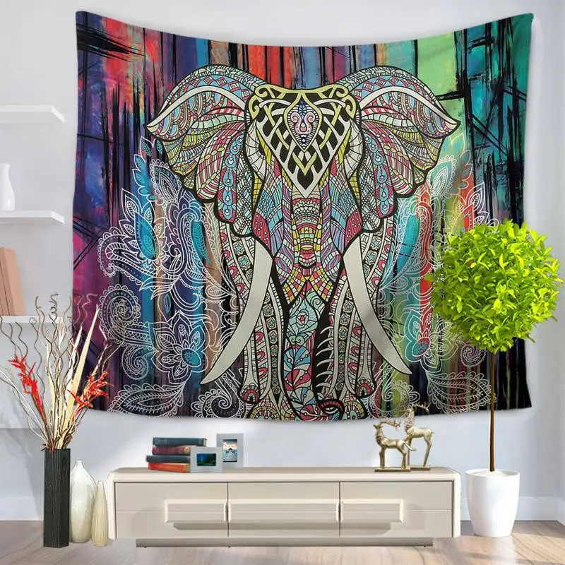 

Painted Elephant Tapestry Wall Hanging Tapestries Boho Bedspread Beach Towel Yoga Mat Blanket Table Cloth 200*150/150*130c