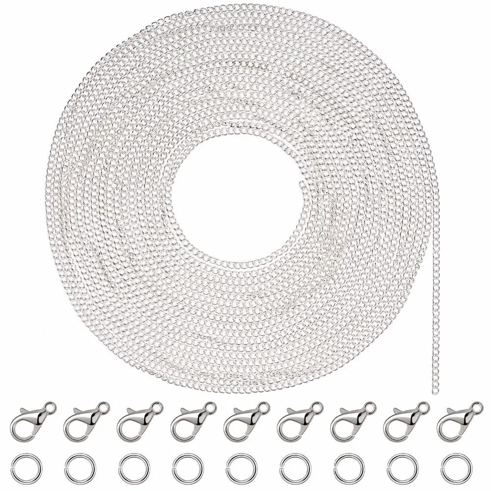 33-Feet-Stainless-Steel-Cable-Chain-Necklace-with-30-Jump-Rings-and-20-Lobster-Clasps-for