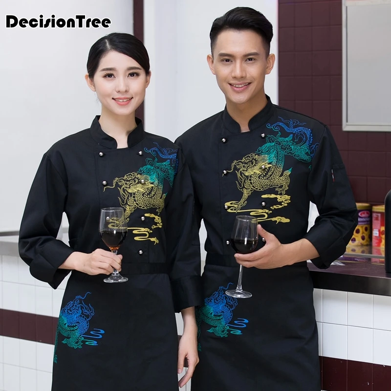 

2019 chef uniforms chefs clothing for men women work food services cooking costume coat long sleeve white