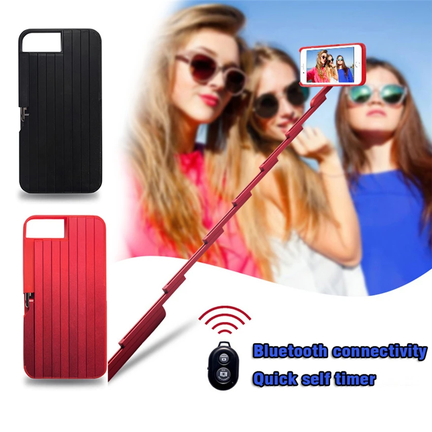 

Bluetooth Selfie Stick Aluminum Extendable Phone Cases For iPhone 6 6S 7 8 Plus X Holders & Stands Remote Controller Back Cover
