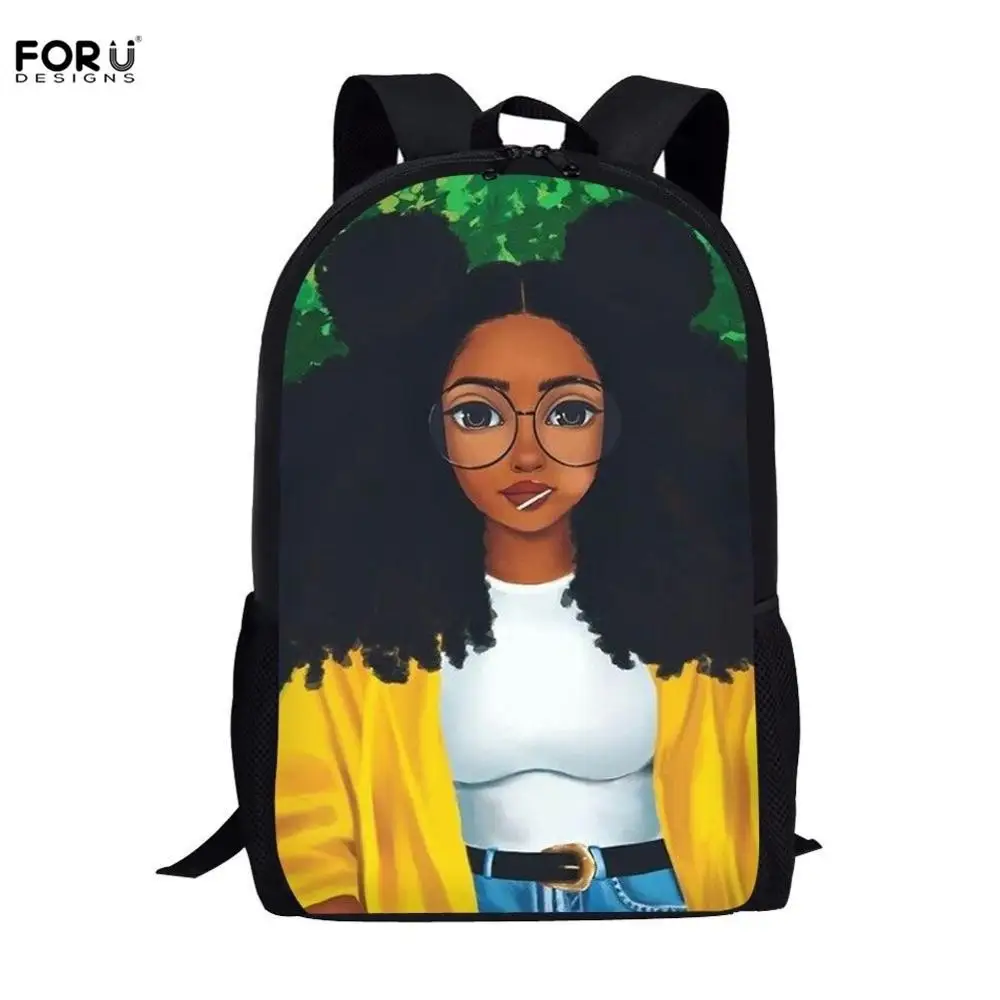 

FORUDESIGNS African American Black Art Girls Print School Bags for Girls Large Zipper Casual Bookbags Rucksack Satchel Mochila