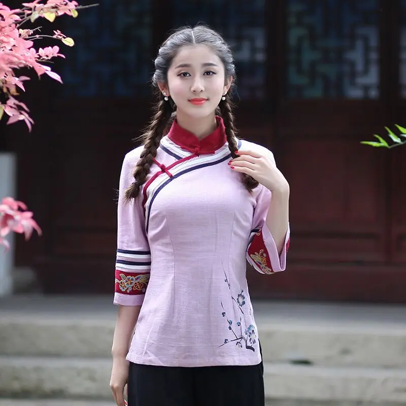 

Hot Sale Womens Cotton Linen Shirt Tops Traditional Chinese style Blouse tang Clothing Size S M L XL XXL XXXL 2619-2