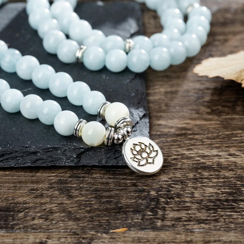 108 мала бисером синий-камень авантюрин Seashell Лотос Ом Дерево жизни Будда медитированные пара Йога браслеты для щиколоток