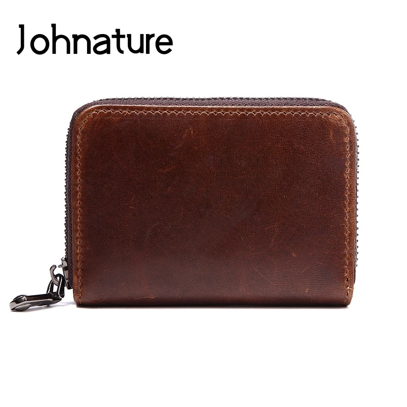 

Johnature 2019 New Vintage Solid Zipper Genuine Leather Multi-card position Cow Leather Business Credit Card Holder Coin Purse