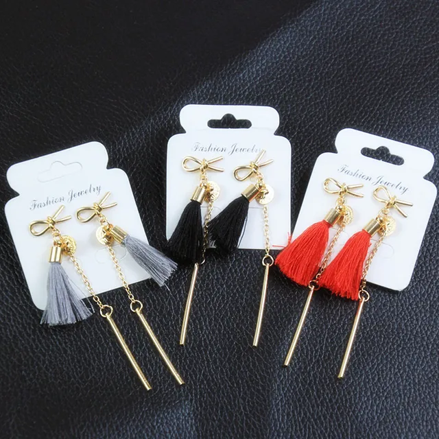 E0222 Long Gold-color Tassel Earrings Sweet Cute Bow Knot Drop Earrings For Wome E0222 Long Gold-color Tassel Earrings Sweet Cute Bow Knot Drop Earrings For Wome