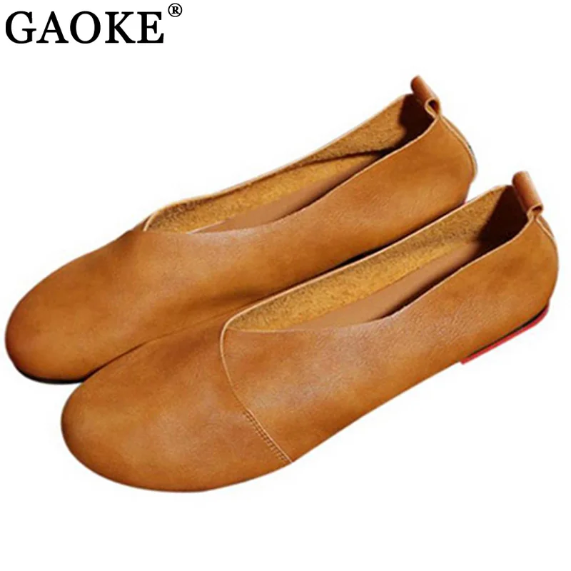 2017 Genuine Leather Flat Shoes Woman Hand Sewn Leather Loafers Cowhide Flexible Spring Casual Shoes Women