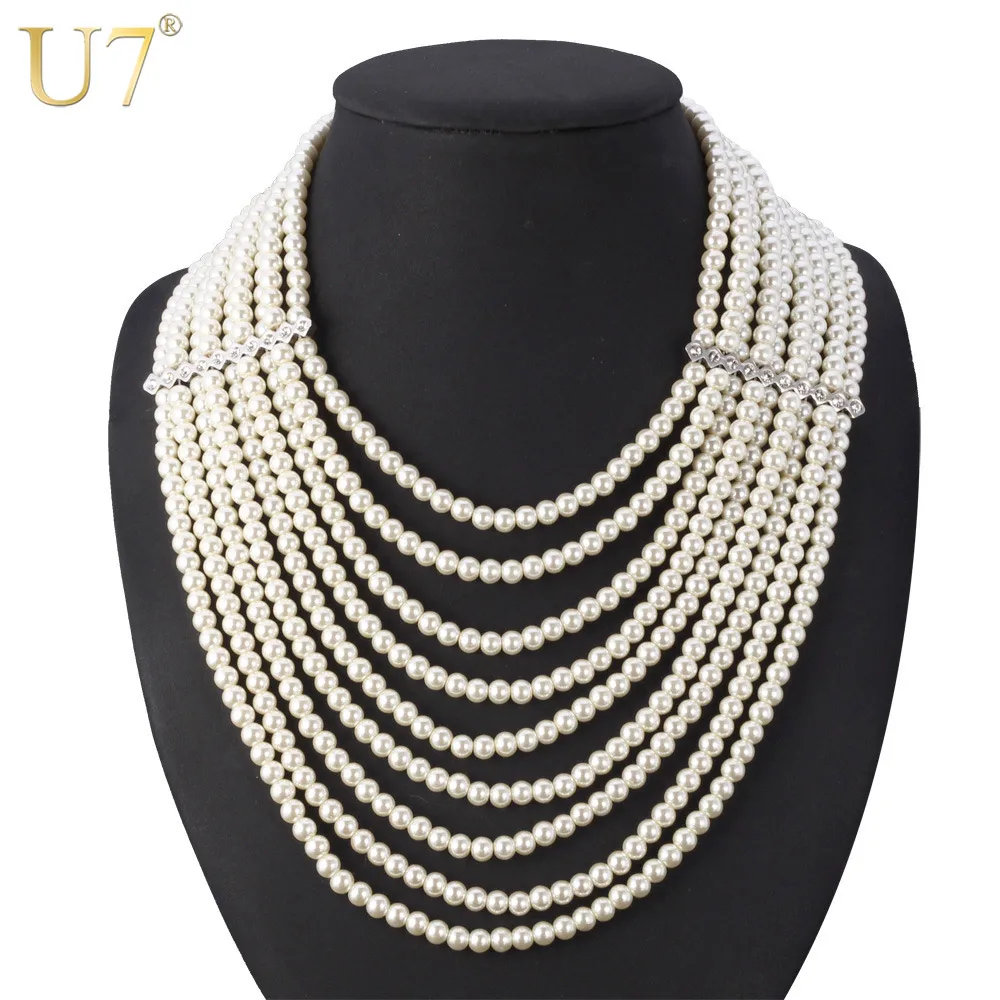 U7 Multi Layer Simulated Pearl Necklace Fashion Jewelry African Bead Long Necklace Women Wedding Gift N406 U7 Multi Layer Simulated Pearl Necklace Fashion Jewelry African Bead Long Necklace Women Wedding Gift N406