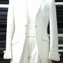 Настроить Мужская высокого качества Деловые костюмы дворец белый цвета слоновой кости версия Вечерние Пром мужской slim fit костюмы(куртка+ брюки+ галстук