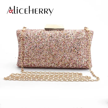 

Top Grade New Design Box Evening Bag Pink Sequins Luxury Clutch Bag Diamond Ladies Handbags Party Purse Golden Wedding Bag