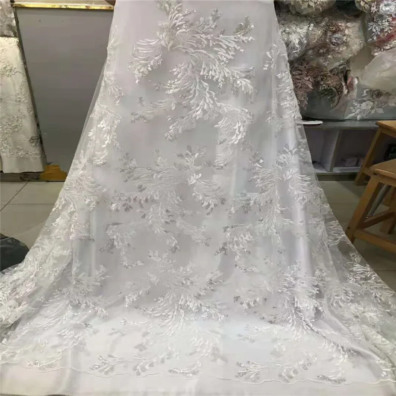 

2018 New Design White 3D African lace fabric High Quality french lace fabric Cord lace Nigerian lace for Wedding dressHX1312-1