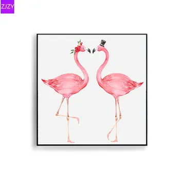 

ZJZY Needle Diamond Embroidery Hot Sale 5D DIY Diamond Painting Flamingo Couple Diamond Mosaic Picture Handmade Rhinestone LY294
