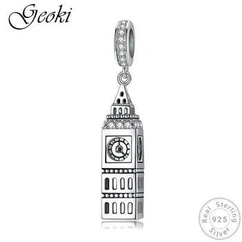 

Geoki 925 Sterling Silver City Towel Charms fit Pandora Bracelet Retro Castle Beads Necklace Pendant Original Jewelry Making