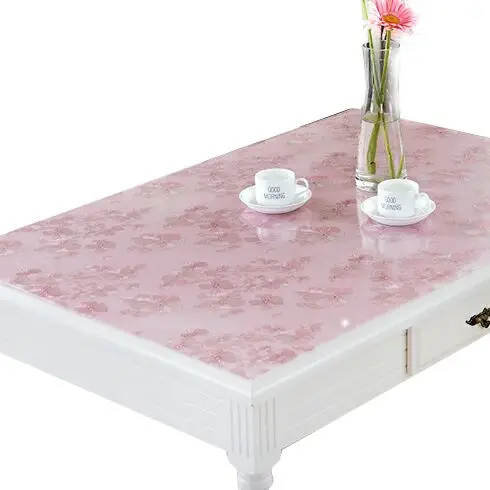 1.0mm-Pink Мягкая стеклянная скатерть, прозрачная пвх скатерть, водонепроницаемая маслостойкая кухонная скатерть с золотым узором, толщина 1,0 мм - Цвет: 1.0mm-Pink