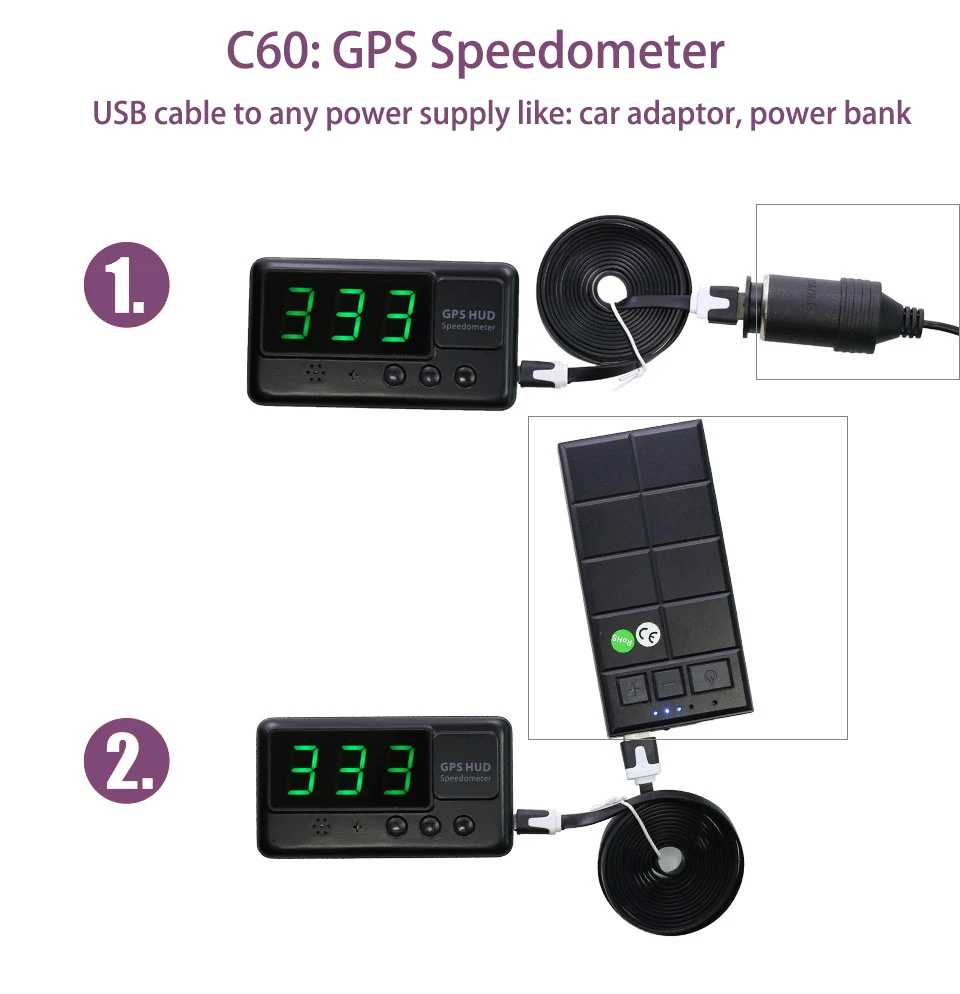 Vjoycar C60 Универсальная автомобильная HUD GPS Скорость ometer Head Up Дисплей лобовое стекло