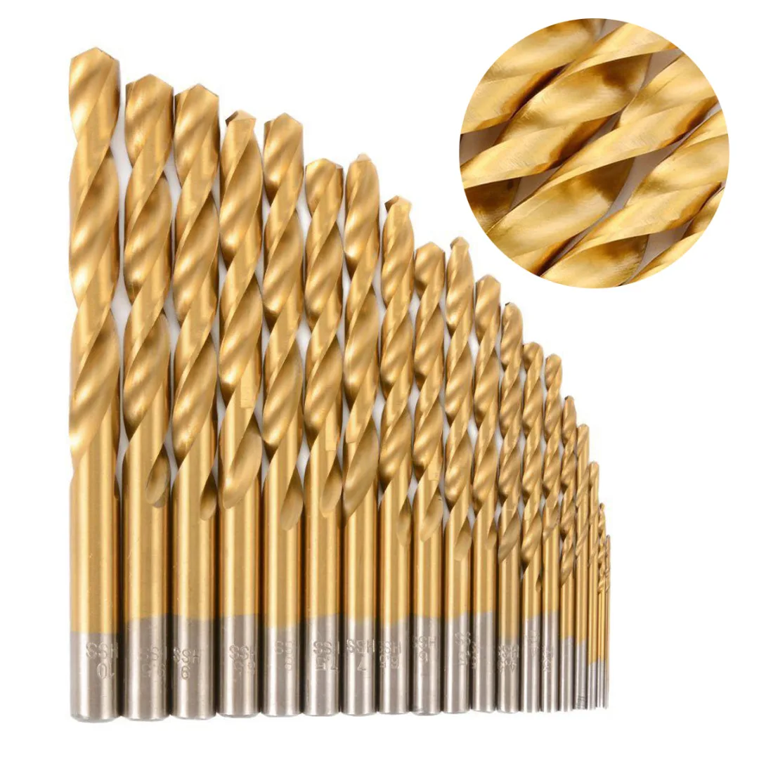 19Pcs High Speed Steel Diamond Drill Bit Set Titanium Coated Twist 1
