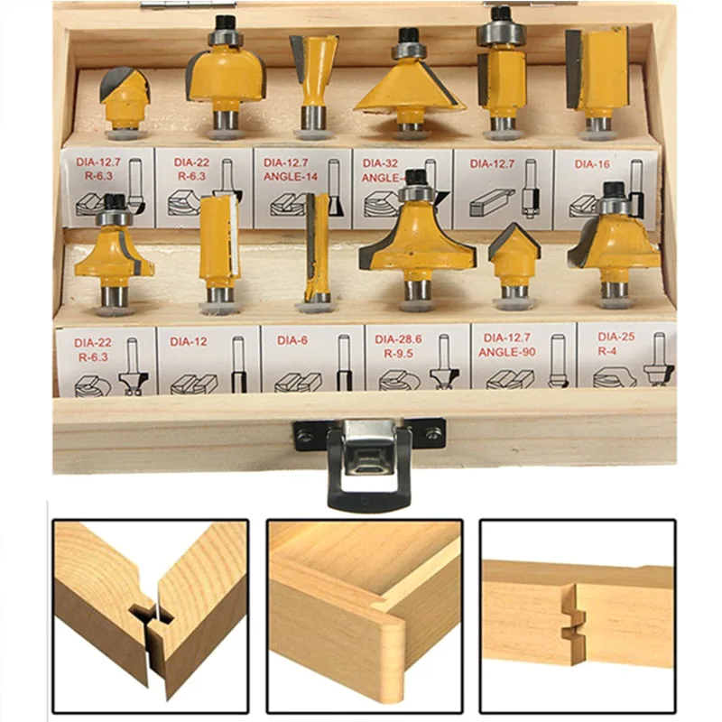

Newly 12 Pcs 1/4 Inch Professional Shank Tungsten Carbide Router Bit Set with Wood Case XSD88