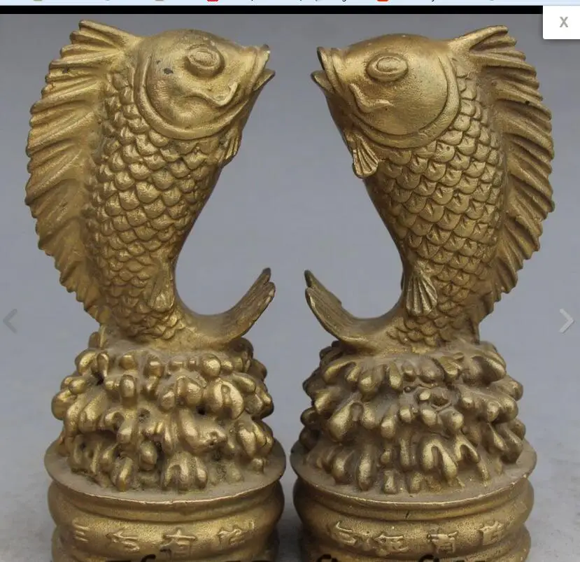 

6710571++11CM China Brass Fengshui Auspicious Wealth Fish sennet every year Statue Pair