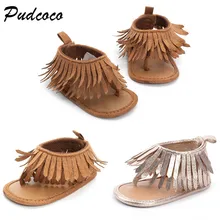 Pudcoco Модная одежда для детей, Детская мода Обувь для девочек кожаные сандалии обувь с бахромой малыша младенцы Девушка Лето с кисточками на плоской подошве Сандалии для девочек Размеры 0-12 м