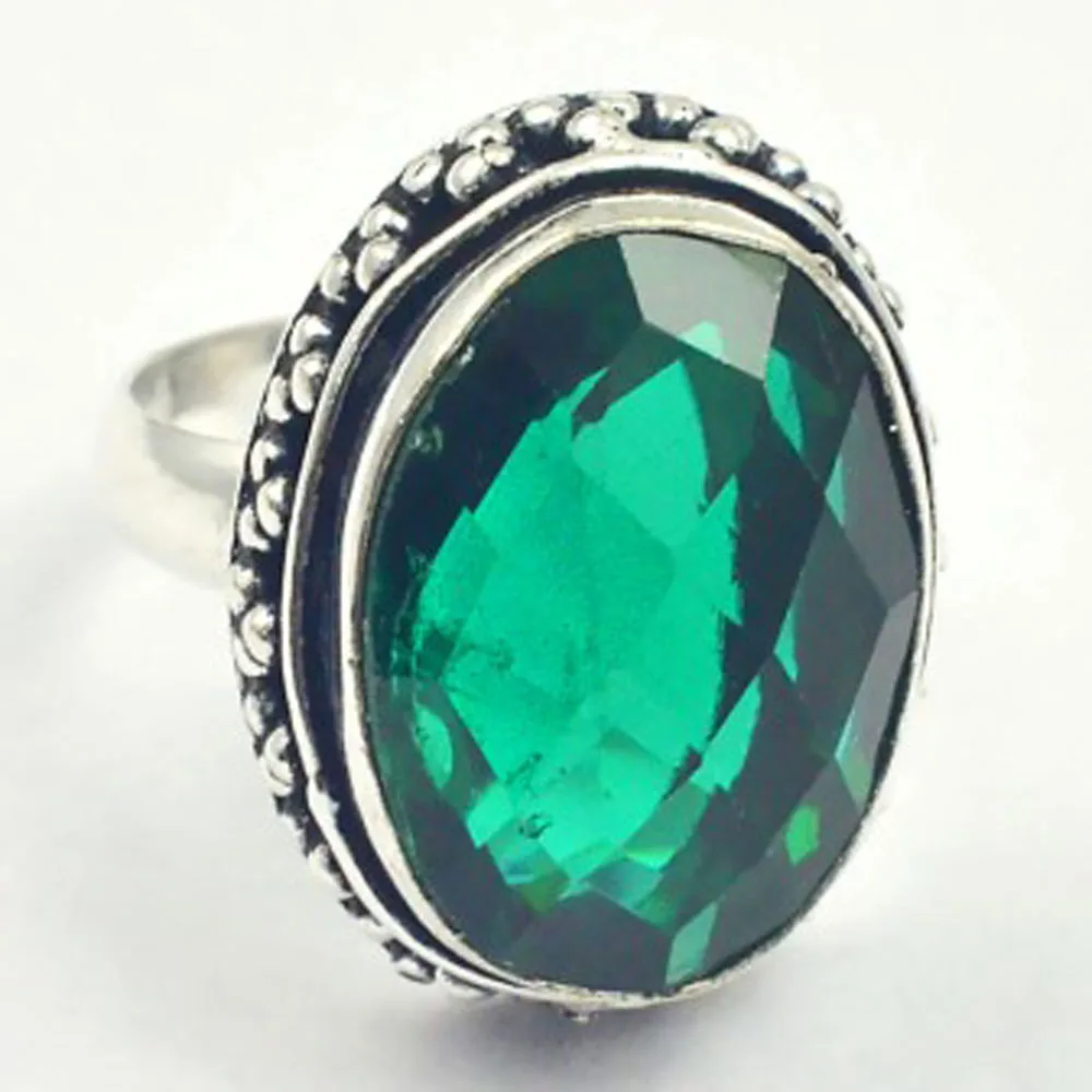 

Green Quarts Ring Silver Overlay over Copper, USA Size 7.75 , R4226
