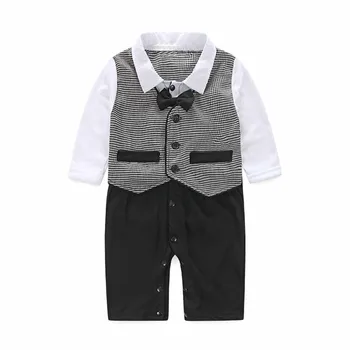 

Baby Boy Formal Romper Jumpsuit Party Christening Wedding Tuxedo Waistcoat Bow Tie Suit 6-24M Fashion Baby Zomer Kleding Meisje