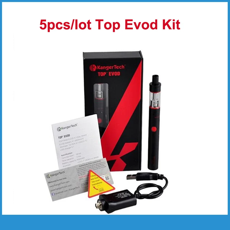 5pcs/lot Authentic Kanger Top Evod Kit TOPEVOD Starter Kit  1.7ml TOPTANK EVOD 650mAh Battery Electronic Cigarette