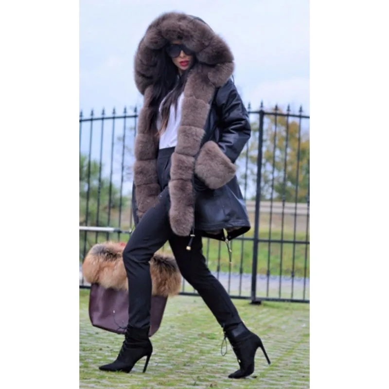 

TOPFUR 2018 Luxury Black Winter Warm Fur Jacket Parka Women Real Fur Parka Natural Fox Fur Collar With Rabbit Fur Liling