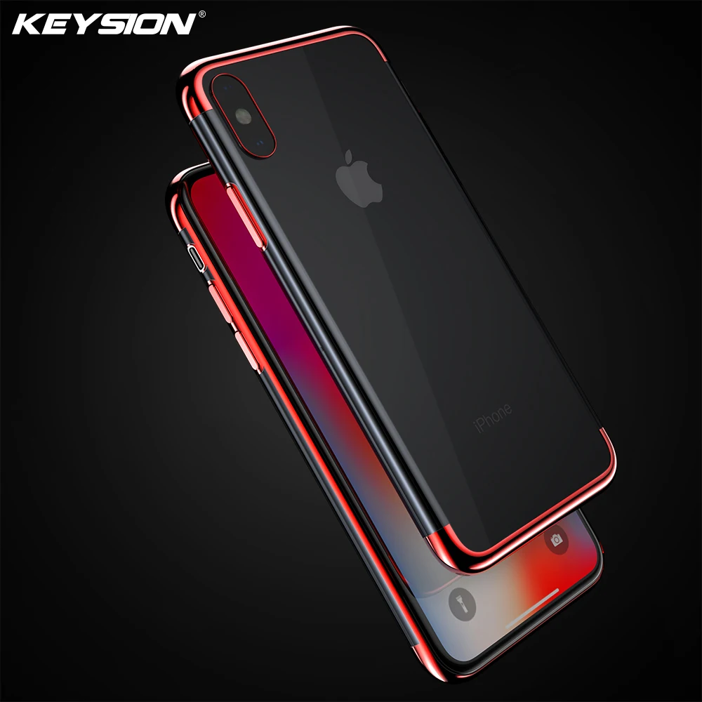 Чехол KEYSION из мягкого ТПУ для iPhone X 7 8 Plus 6s 5 Ультратонкий Прозрачный блестящий